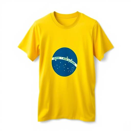 Camiseta amarela com a bandeira do Brasil estilizada
