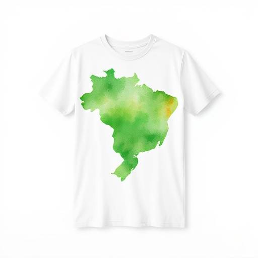 Camiseta branca com um mapa do Brasil em aquarela